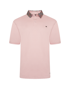 KAM Jersey Polo With Floral Collar Pink